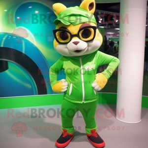 Lime Green Chipmunk mascot costume character dressed with a Leggings and Sunglasses