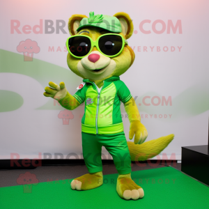 Lime Green Chipmunk mascot costume character dressed with a Leggings and Sunglasses