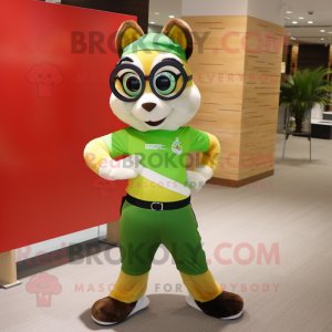 Lime Green Chipmunk mascot costume character dressed with a Leggings and Sunglasses