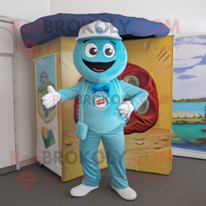 Cyan Pizza mascot costume character dressed with a Cargo Shorts and Ties