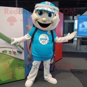 Cyan Pizza mascot costume character dressed with a Cargo Shorts and Ties