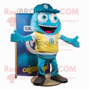 Cyan Pizza mascot costume character dressed with a Cargo Shorts and Ties