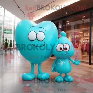 Maskotkarakter af en cyan...