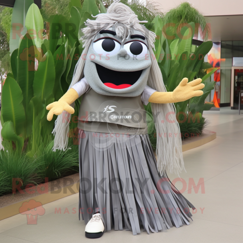 Gray Pad Thai mascot costume character dressed with a Pleated Skirt and Shoe clips Gray Pad Thai mascot costume character dressed with a Pleated Skirt and Shoe clips