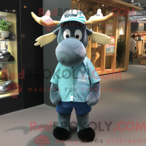 Maskotfigur af en cyan elg...