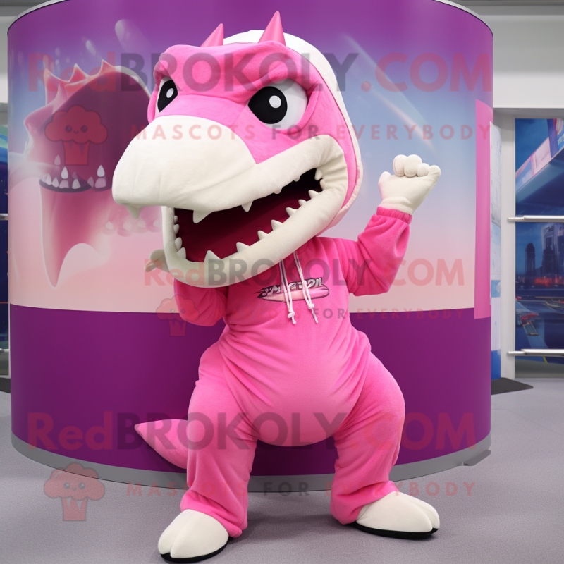 Pink Tyrannosaurus mascot costume character dressed with a Maxi Skirt and Beanies