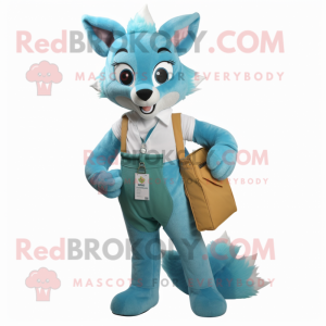 Cyan Fox maskot drakt figur...