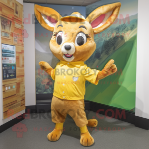Gold Roe Deer mascot costume character dressed with a Bermuda Shorts and Wraps