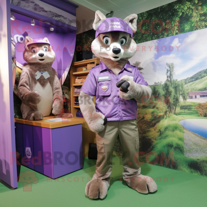 Purple Wolf mascot costume character dressed with a Cargo Pants and Watches