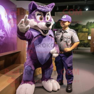 Purple Wolf mascot costume character dressed with a Cargo Pants and Watches