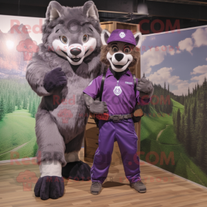 Purple Wolf maskot kostume...