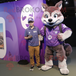 Purple Wolf mascot costume character dressed with a Cargo Pants and Watches