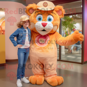 Peach Tamer Lion mascot costume character dressed with a Boyfriend Jeans and Watches