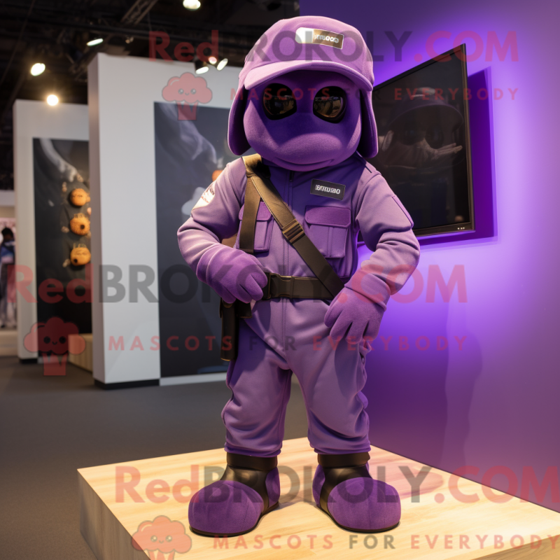 Fantasia de mascote de Comando roxo com macacão e gravatas - Mascotes do Para Commando - REBROKO_383742 - RedBrokoly.com