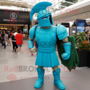 Cyan Spartan Soldier mascot costume character dressed with a Button-Up Shirt and Tote bags