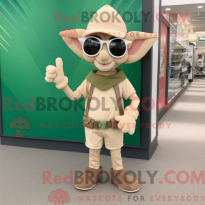 Mascote de elfo bronzeado com macacão e óculos de sol - Óculos de sol mascotes - REBROKO_383814 - RedBrokoly.com