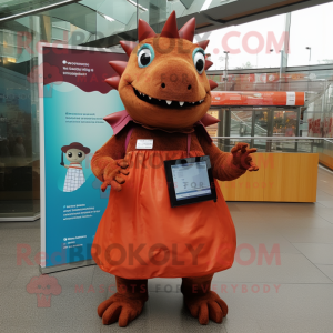 Rust Ankylosaurus mascot costume character dressed with a Shift Dress and Messenger bags