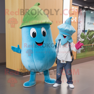 Teal Radish mascot costume character dressed with a Boyfriend Jeans and Caps