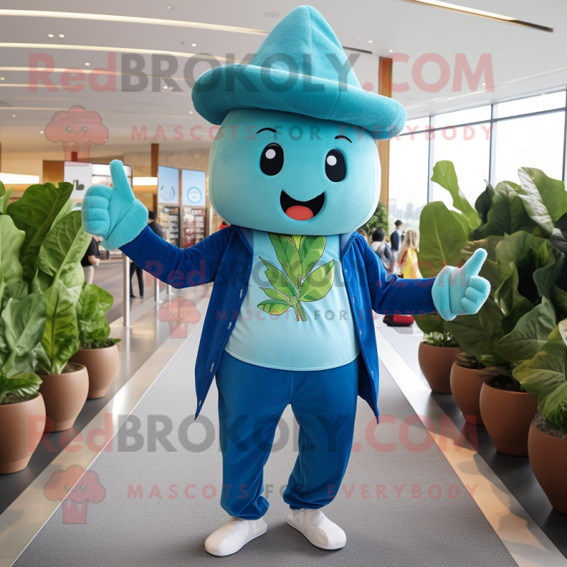 Teal Radish mascot costume character dressed with a Boyfriend Jeans and Caps