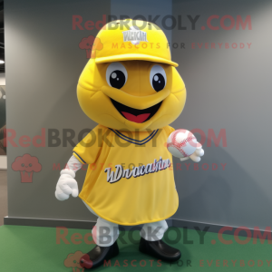 Maskot-karakter av en gul...