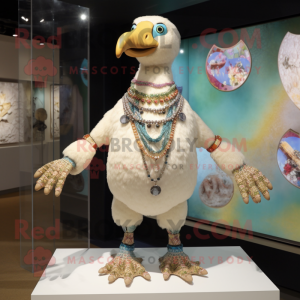 Cream Dodo Bird mascot costume character dressed with a Swimwear and Necklaces