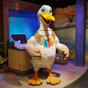 Cream Dodo Bird mascot costume character dressed with a Swimwear and Necklaces