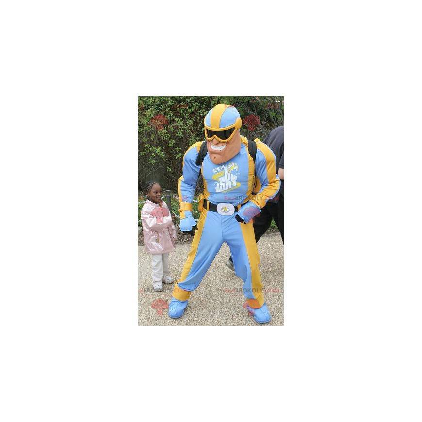 Superhero mascot in blue and yellow outfit Sizes L (175180CM)