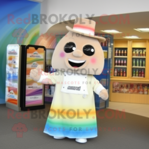 Beige Rainbow mascot costume character dressed with a Cocktail Dress and Messenger bags