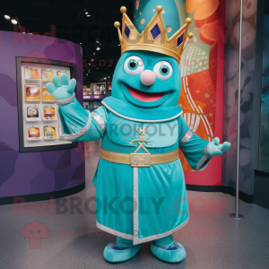 Teal King mascot costume character dressed with a Romper and Coin purses