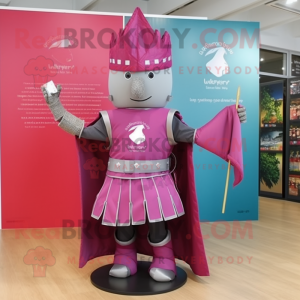 Magenta Medieval Knight mascot costume character dressed with a Wrap Skirt and Hairpins