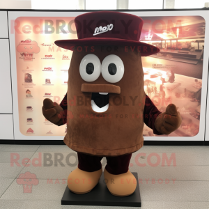 Brown Moussaka mascot costume character dressed with a Shorts and Hat pins