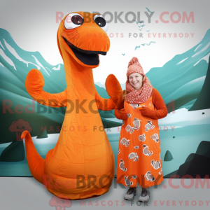 Maskotfigur af et orange...