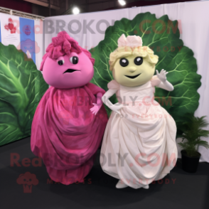 Pink Cabbage mascot costume character dressed with a Wedding Dress and Cufflinks