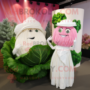 Pink Cabbage mascot costume character dressed with a Wedding Dress and Cufflinks