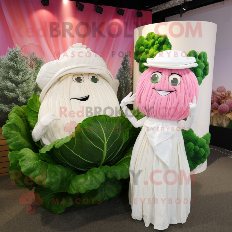 Pink Cabbage mascot costume character dressed with a Wedding Dress and Cufflinks Pink Cabbage mascot costume character dressed with a Wedding Dress and Cufflinks
