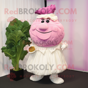 Pink Cabbage mascot costume character dressed with a Wedding Dress and Cufflinks
