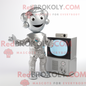 Maskotfigur av en sølv-TV...