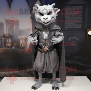 Gray Gargoyle mascot costume character dressed with a Waistcoat and Shawls