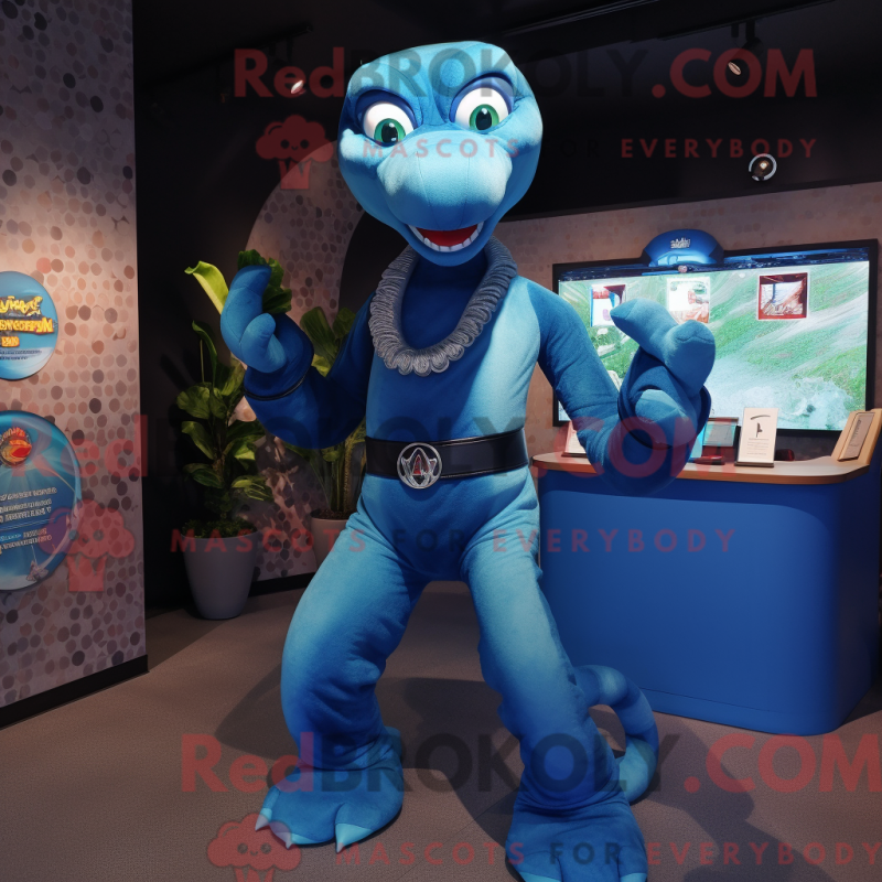 REDBROKOLY blauwe python mascottekostuum met korte broek en ringen - Python-mascottes - REBROKO_384684 - RedBrokoly.com