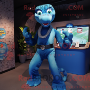 REDBROKOLY blauwe python mascottekostuum met korte broek en ringen - Python-mascottes - REBROKO_384684 - RedBrokoly.com