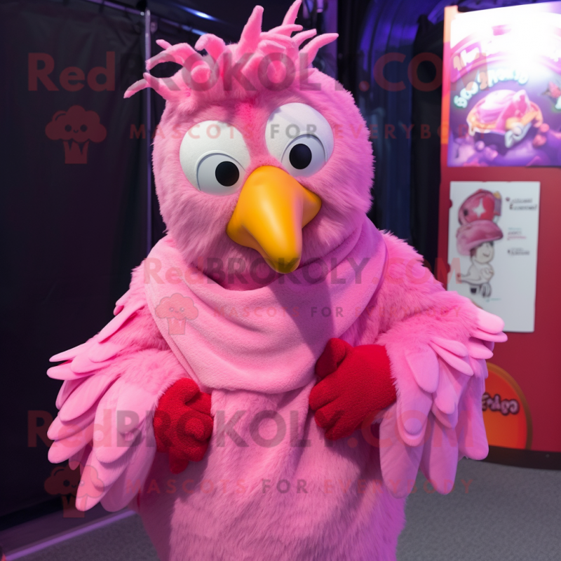 Pink Hens mascot costume character dressed with a Cover-up and Scarf clips