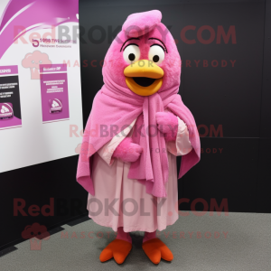 Pink Hens mascot costume character dressed with a Cover-up and Scarf clips