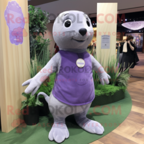 Lavender Seal mascot costume character dressed with a Skinny Jeans and Anklets