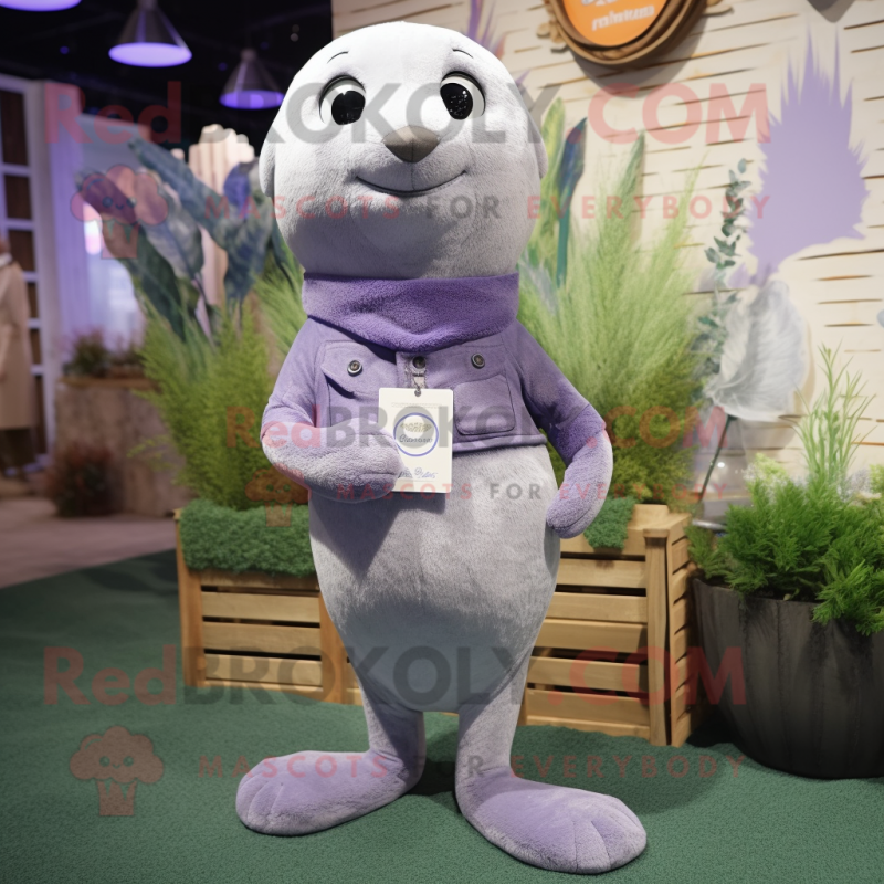 Lavender Seal mascot costume character dressed with a Skinny Jeans and Anklets