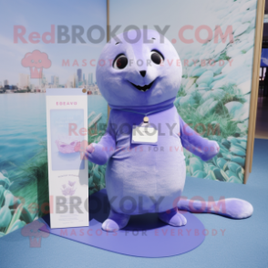 Lavender Seal mascot costume character dressed with a Skinny Jeans and Anklets