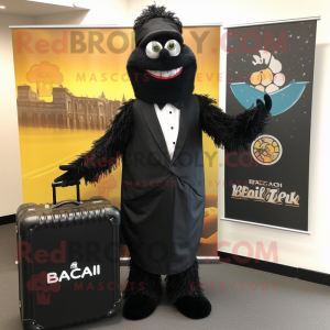 Black Biryani mascot costume character dressed with a Blazer and Briefcases