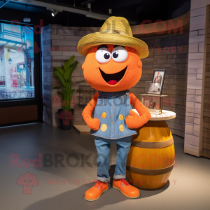 Orange Paella mascot costume character dressed with a Denim Shirt and Handbags