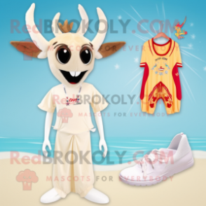 Cream Gazelle mascot costume character dressed with a Bikini and Hair clips