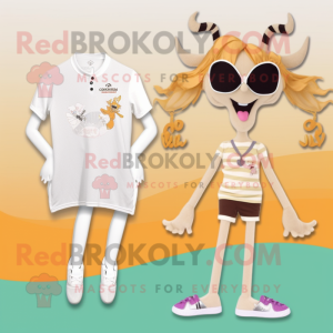 Cream Gazelle mascot costume character dressed with a Bikini and Hair clips