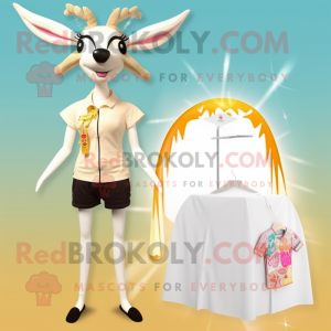 Cream Gazelle mascot costume character dressed with a Bikini and Hair clips